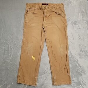 Tough Duck Jeans Men 38x30 Brown Canvas Carpenter Cargo utility Pocket Work Wear
